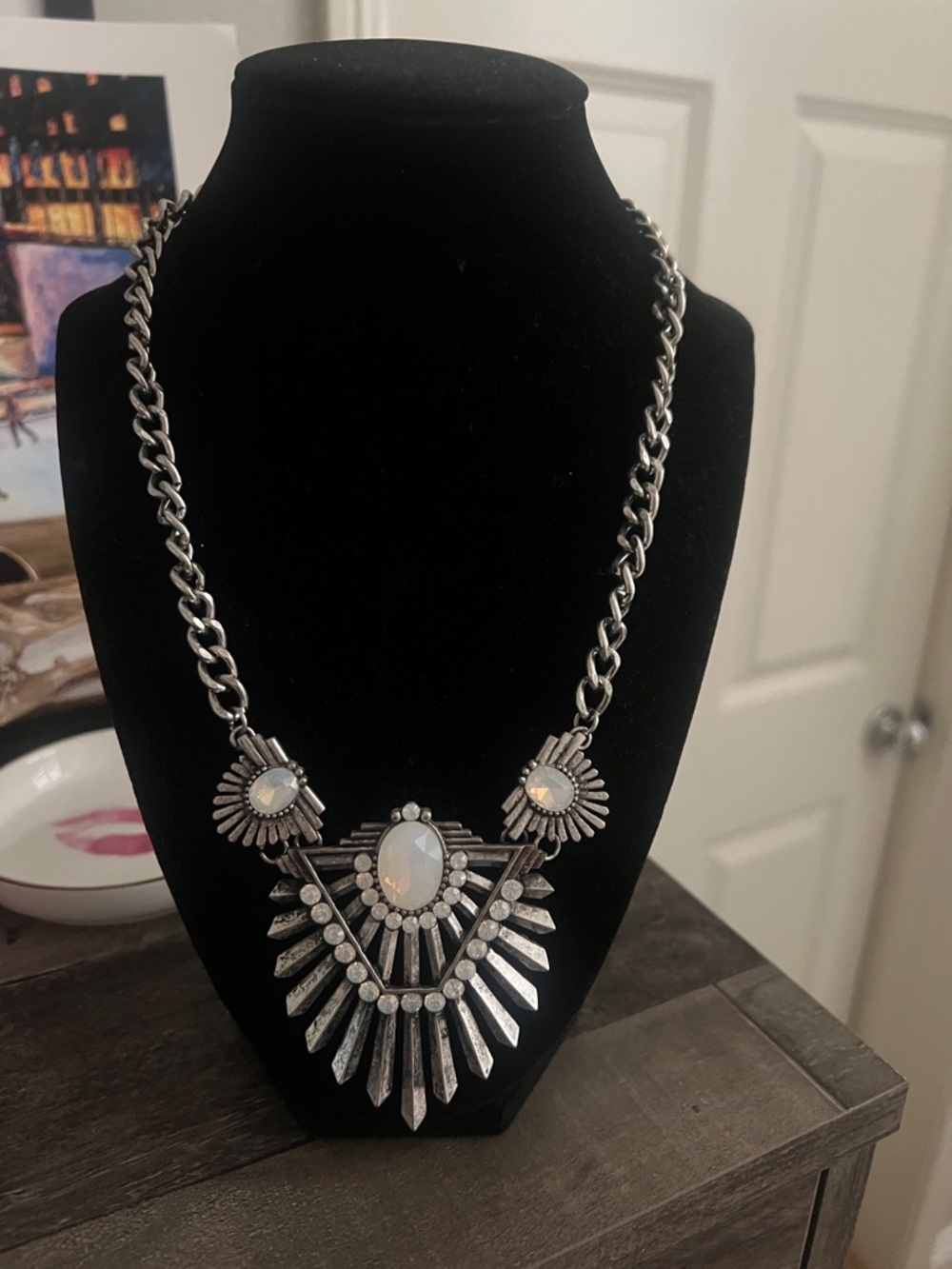 Free People Silver-Tone Necklace with Opalescent Stones